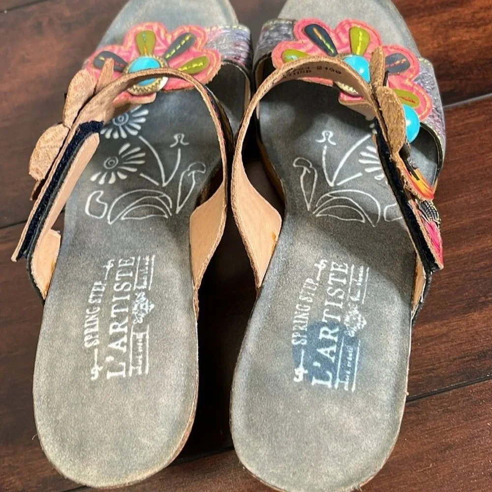 Spring Step L'Artiste Women's Agalla‎ Leather Sandals size 41 Floral Boho Artsy